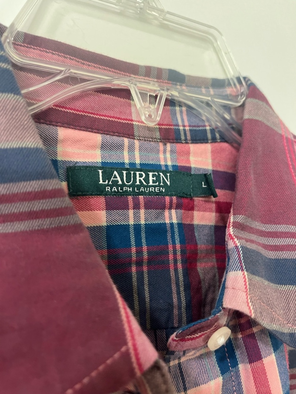 Lauren Ralph Lauren Pink Plaid Button-Down Shirt Long Sleeves Womens Large - Picture 2 of 11